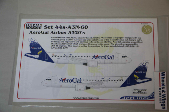 DRW44S-A3N-60 - Draw Decals 1/144 A320 AeroGal airline decals