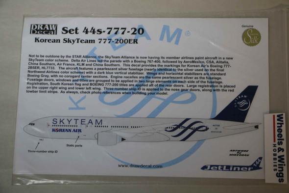 DRW44S-777-20 - Draw Decals 1/144 B777 Korean Skyteam airline decals