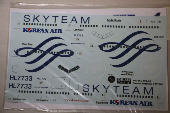 DRW44S-777-20 - Draw Decals 1/144 B777 Korean Skyteam airline decals