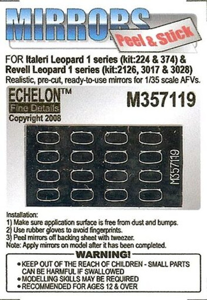 EFDM357119 - Echelon Fine Details 1/35 - Peel & Stick Mirrors For Italeri Leopard 1 Series (Kit 224 & 374) & Revell Leopard 1 Series (Kit 2126, 3017 & 3028)