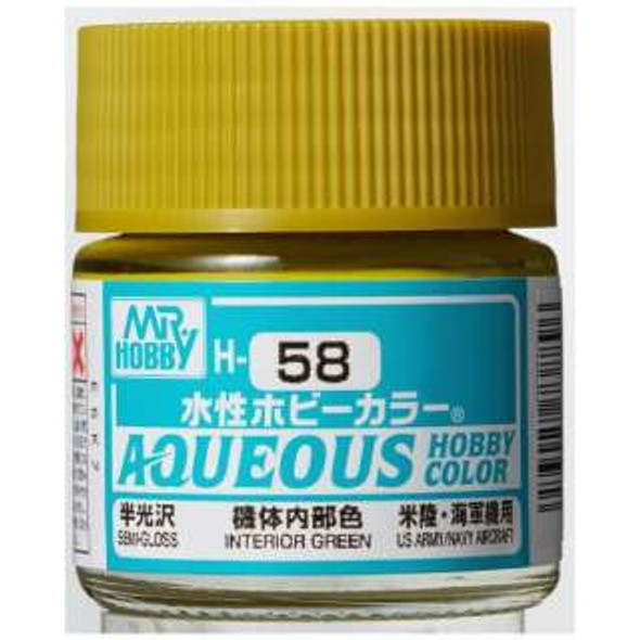 MRHH58 - Mr. Hobby Aqueous Semi Gloss Interior Green - 10ml - Acrylic