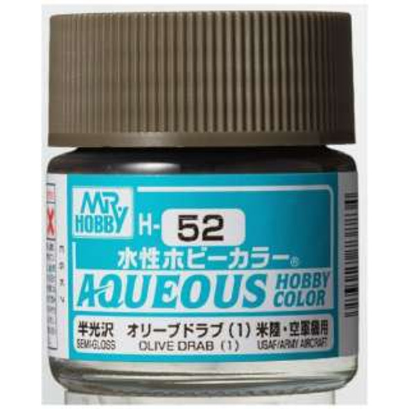 MRHH52 - Mr. Hobby Aqueous Semi Gloss Olive Drab 1 - 10ml - Acrylic