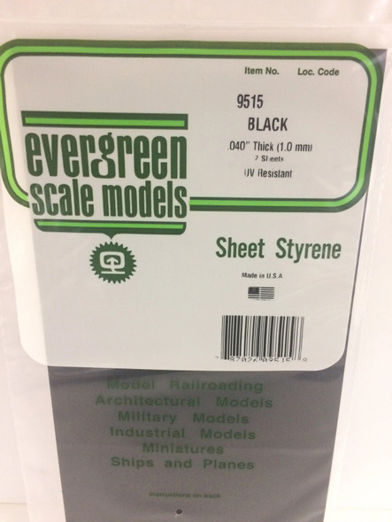 EVE9515 - Evergreen Scale Models Sheet Styrene .040/1mm Black