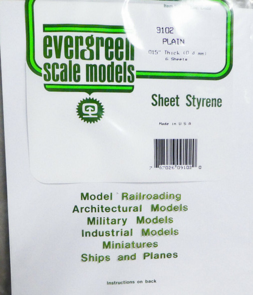 EVE9102 - Evergreen Scale Models .015 Sheet 8x21""