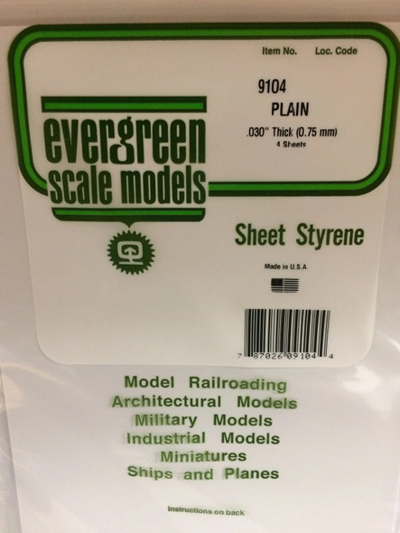 EVE9104 - Evergreen Scale Models .030 Styrene Sheet 8 x 21