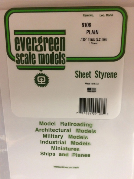 EVE9108 - Evergreen Scale Models .125 Styrene Sheet 8 x 21