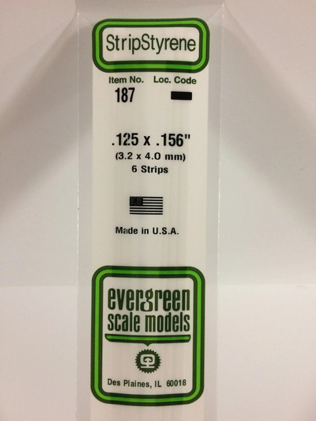 EVE187 - Evergreen Scale Models .125 x .156 Styrene Strip