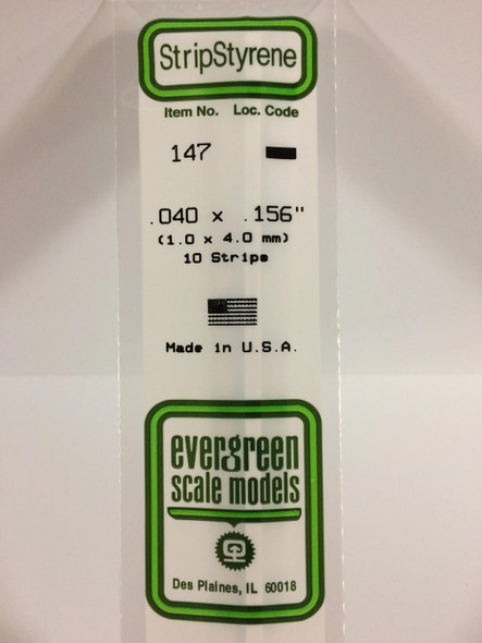 EVE147 - Evergreen Scale Models .040 x .156 Styrene Strip