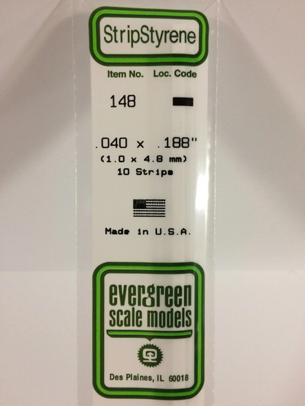 EVE148 - Evergreen Scale Models .040 x .188 Styrene Strip