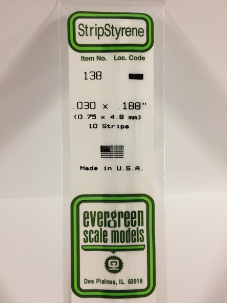 EVE138 - Evergreen Scale Models .030 x .188 Styrene Strip