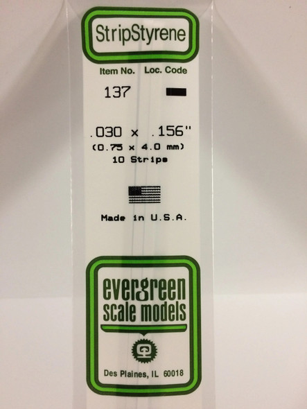 EVE137 - Evergreen Scale Models .030 x .156 Styrene Strip