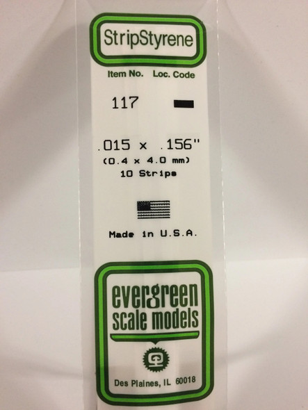 EVE117 - Evergreen Scale Models .015 x .156 Styrene Strip