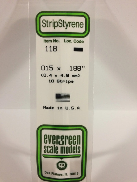 EVE118 - Evergreen Scale Models .015 x .188 Styrene Strip