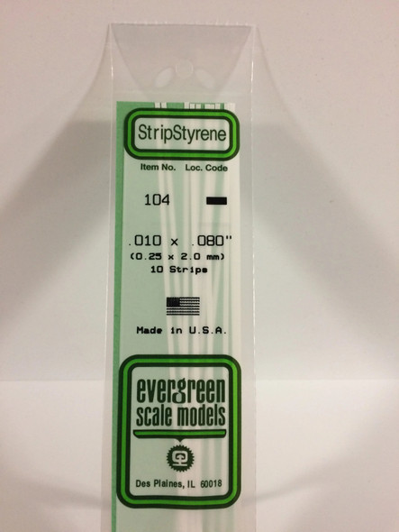 EVE104 - Evergreen Scale Models .010 x .080 Styrene Strip