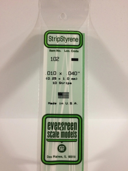 EVE102 - Evergreen Scale Models .010 x .030 Styrene Strip