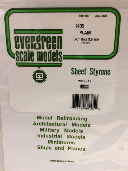 EVE9105 - Evergreen Scale Models .040 Styrene Sheet 8 x 21