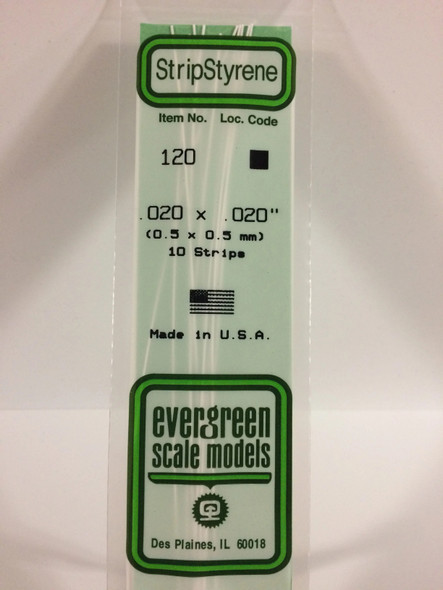 EVE120 - Evergreen Scale Models .020 Square Styrene Strip