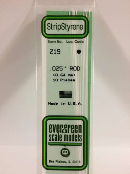 EVE219 - Evergreen Scale Models .025 Styrene Rod