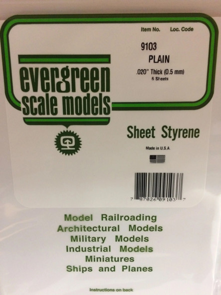 EVE9103 - Evergreen Scale Models .020 Styrene Sheet 8 x 21