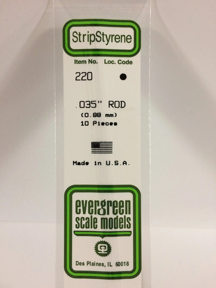 EVE220 - Evergreen Scale Models .035 Styrene Rod