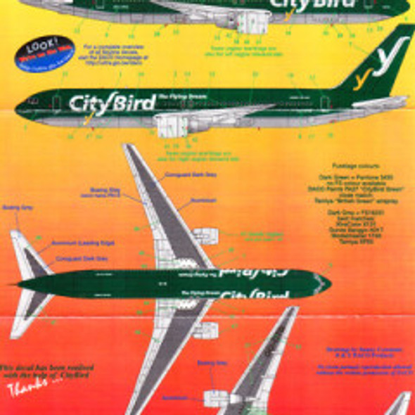 DACSKY144-50 - Daco Products 1/144 Boeing 767 CityBird Decal Sheet