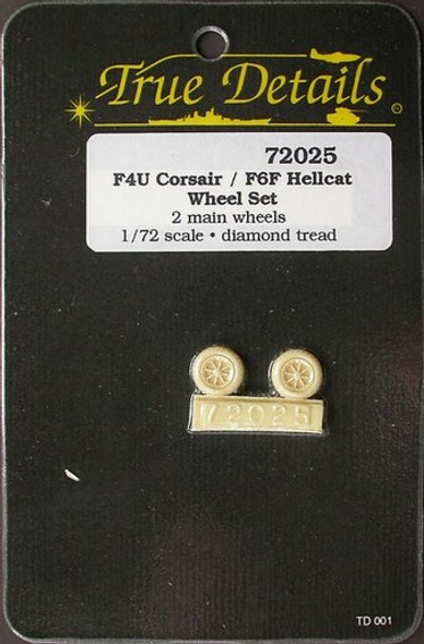 TRU72025 - True Detail 1/72 F4U Corsair/F6F Hellcat Wheel Set - 2 Main Wheels - Diamond Tread