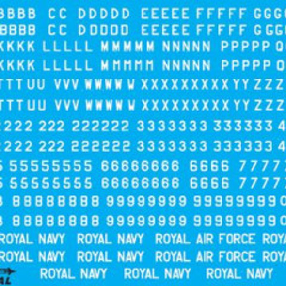 EXDX48045 - Xtradecal 1/48 RAF White Letters, Numerals 4, 8 & 12in and Titles for Royal Air Force, Royal Navy, Army, Air Support Command