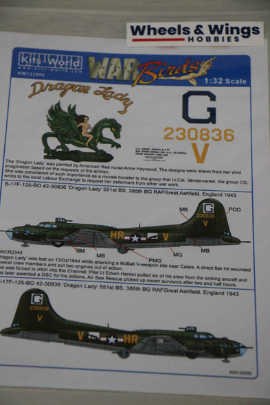 Kits World Decals 1/32 B-17F Flying Fortress KW132090