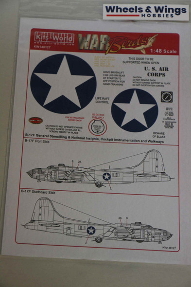 Warbirds Decals 1/48 B-17F Flying Fortress Stencils and Insignia