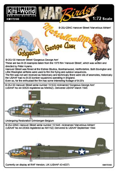 Warbirds Decals KW172100 1/72 B-25-J Decal Set