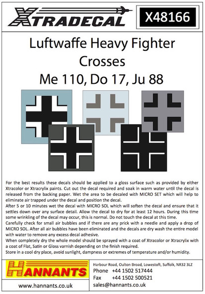 X48166 Xtradecal 1/48 Luftwaffe Heavy Fighter Crosses