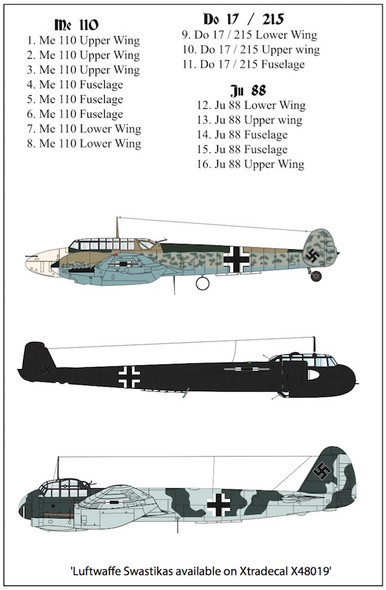 X48166 Xtradecal 1/48 Luftwaffe Heavy Fighter Crosses