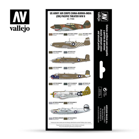 VLJ71184 - Vallejo Air Paint Set: US Army Air Corps China-Burma-India (CBI) Pacific Theather WWII