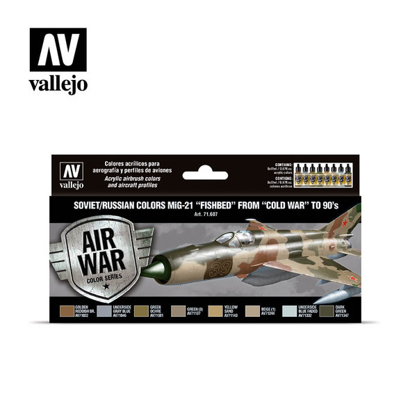 VLJ71607 - Vallejo Air Paint Set: Soviet/Russian colors MiG-21 “Fishbed” from 50’s to 90’s