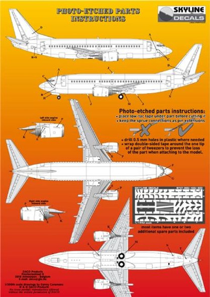 SKDSKY144-15 - Skyline Decals  1/144 Boeing 737-300/400/500 - Photo-Etched details x 2 sets
