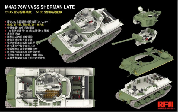 RYERM-5135 - Rye Field Model 1/35 M4A3 76W VVSS Sherman Late with Full Interior Standard Version