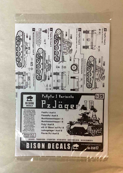 BIS35017 - Bison Decals 1/35 PzKpfw I Variants - Panzerjager, Flak, Flamm and sIG 33
