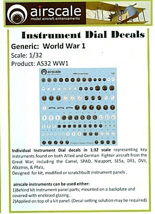 ASCAS32WW1 - Airscale Model Air Enhancement 1/32 World War 1 Instrument Dial Decals