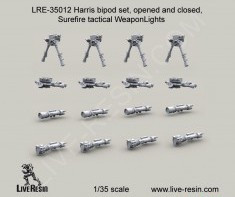 LRE-35012 - Live Resin 1/35 Harris Bipod Set, Opened And Folded, Surefire Tactical Weaponlights
