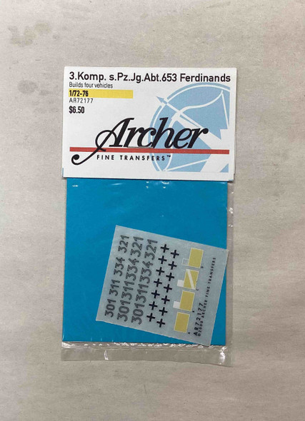 ARCAR72177  - Archer Fine Transfers 1/72 3.Komp.s.Pz.Jg Abt.653 Ferdinands