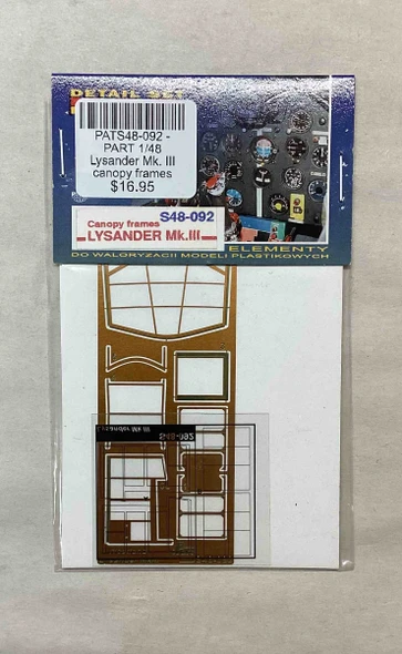 PATS48-092 - PART 1/48  Lysander Mk. III canopy frames