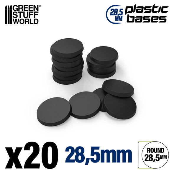 GSW11460 - Green Stuff World Black Plastic Round Base 28.5mm (Pack x20)