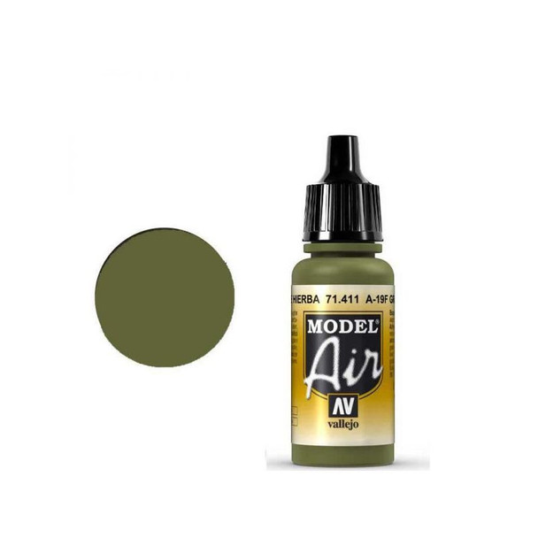 VLJ71411 - Vallejo - Model Air: A19F Grass Green - 17mL Bottl e - Acrylic / Water Based - Flat