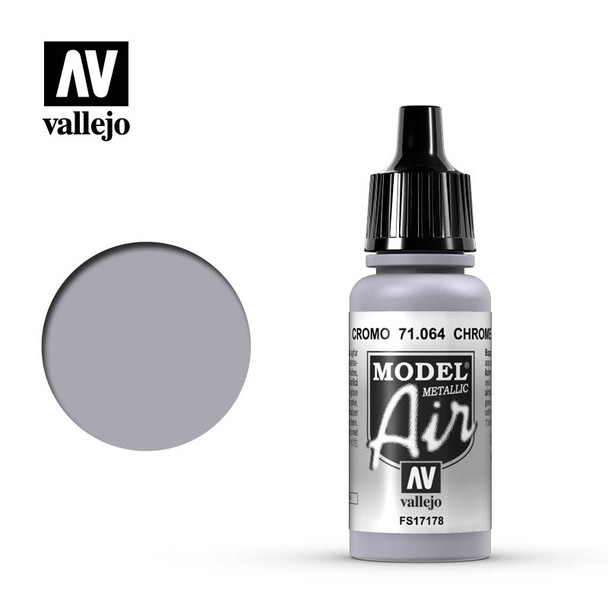 VLJ71064 - Vallejo - Model Air: Chrome - 17mL Bottle - Acrylic / Water  Based - Flat - FS 17178