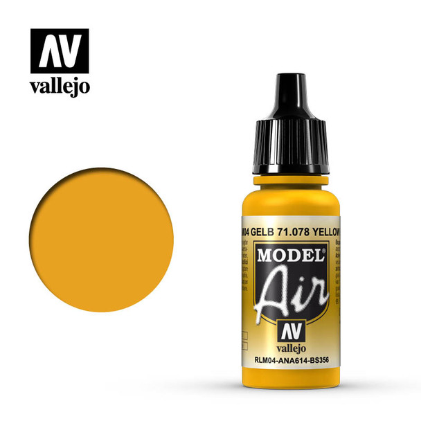 VLJ71078 - Vallejo - Model Air: Gold Yellow - 17mL Bottle - Acrylic / W ater Based - Flat - FS 33538