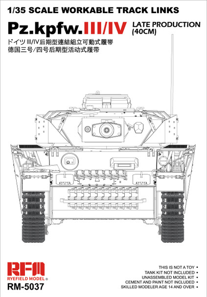 RYE5037 - Rye Field Model - 1/35 Panzer III/IV Workable Tracks - 40cm Late Production