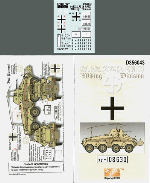 EFDD356043 - Echelon Fine Details 1/35 Sd.Kfz.232 (8 RAD) decals Wiking Dv