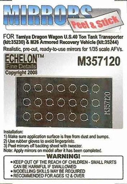 EFDM357120 - Echelon Fine Details 1/35 - Peel & Stick Mirrors -  For Tamiya Dragon Wagon US 40 Ton Tank Transporter Kit 35230 & M26 Armoured Recovery Vehicle Kit 35244
