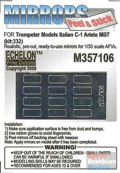 EFDM357106 - Echelon Fine Details 1/35 - Peel & Stick Mirrors For Trumpeter Models Italian C-1 Ariete MBT - For Trumpeter Kit 332