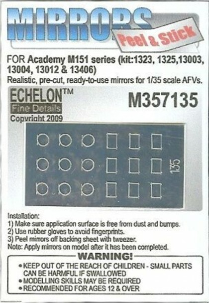 EFDM357135 - Echelon Fine Details 1/35 - Peel & Stick Mirrors For Academy M151 Series - For Academy Kits 1323, 1325, 13003, 13004, 13012 & 13406)